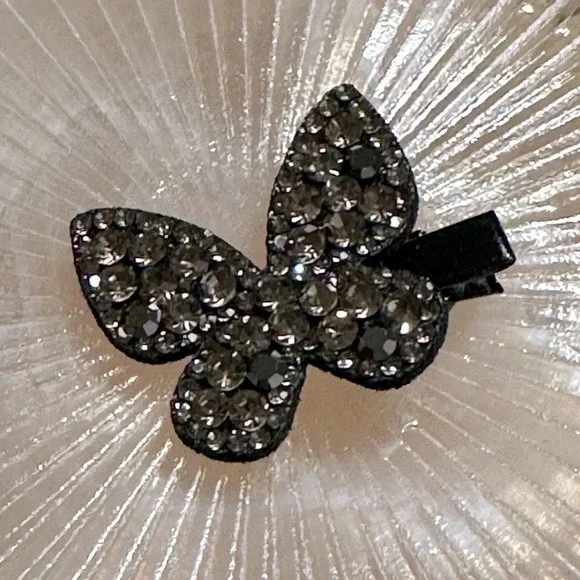 Small Taupe & Black Crystal Rhinestone Butterfly Hair Clip - Picture 1 of 3